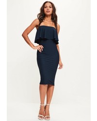 Missguided Navy Bandeau Frill Detail Midi Dress