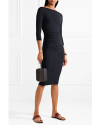 James Perse Ruched Stretch Cotton Jersey Midi Dress Midnight Blue