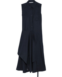 Stella McCartney Willow Asymmetric Cotton Poplin Midi Dress Midnight Blue