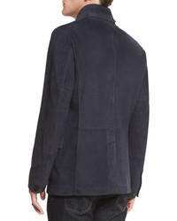 Tom Ford Suede Four Pocket Military Jacket Navy