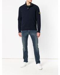 Stone Island Button Zip Placket Knitted Jumper