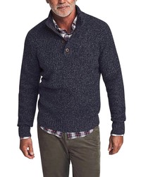 Faherty Melange Wool Cashmere Button Mock Neck Sweater