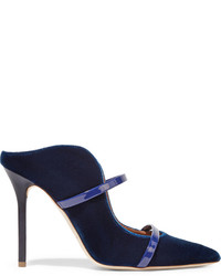 Malone Souliers Maureen Patent Leather Trimmed Velvet Mules Navy