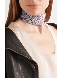 Dannijo Zuma Printed Cotton Voile And Silver Plated Choker Blue