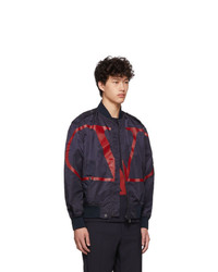 Valentino Navy And Red Vlogo Bomber Jacket