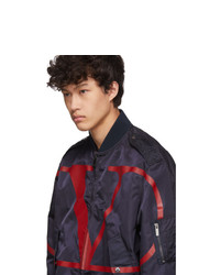 Valentino Navy And Red Vlogo Bomber Jacket