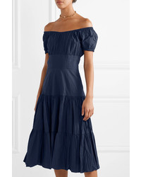 Michael Kors Collection Off The Shoulder Tiered Crinkled Cotton Poplin Dress