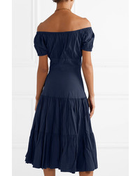 Michael Kors Collection Off The Shoulder Tiered Crinkled Cotton Poplin Dress