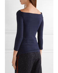 Michael Kors Michl Kors Collection Off The Shoulder Twist Front Stretch Jersey Top Navy