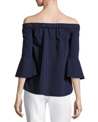 Neiman Marcus Off The Shoulder High Low Blouse Navy