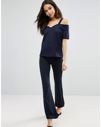 Asos Top With Off Shoulder Sweetheart Neck In Structured Rib