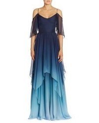 Theia Cold Shoulder Ombre Chiffon Gown