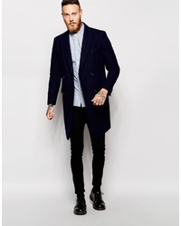 Asos Brand Double Breasted Overcoat In Navy