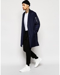 Asos Brand Overcoat With Ma1 Pocket In Navy