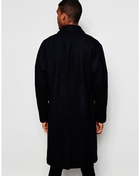 Asos Brand Overcoat With Point Collar In Navy