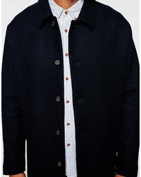 Asos Brand Overcoat With Point Collar In Navy