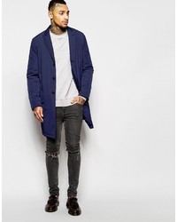 Asos Brand Overcoat With Single Breast Styling In Navy
