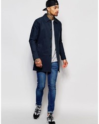 Asos Brand Single Breasted Shower Resistant Trench Coat In Navy