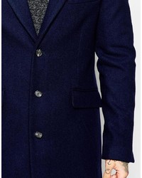 Asos Brand Wool Overcoat In Navy