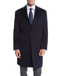 Neiman Marcus Classic Cashmere Single Breasted Topcoat Navy