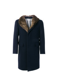 Thom Browne Detachable Gold Beaver Collar Melton Wool Chesterfield Overcoat