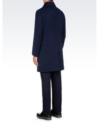 Armani Collezioni Double Breasted Coat In Wool And Cotton