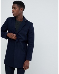 Farah Smart Farah Portobello Wool Mix Overcoat In True Navy