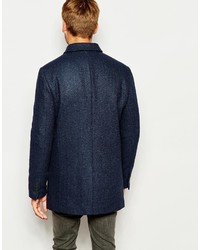 Selected Homme Herringbone Wool Mix Overcoat With Quilted Lining