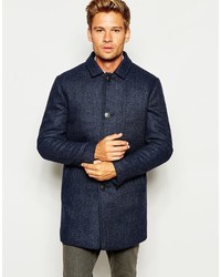 Selected Homme Herringbone Wool Mix Overcoat With Quilted Lining