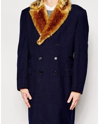 Reclaimed Vintage Military Overcoat With Faux Fur Collar