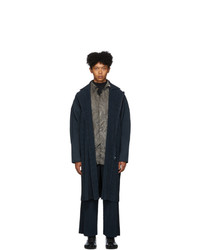 Homme Plissé Issey Miyake Navy Pleated Zip Coat