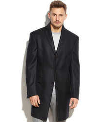 DKNY Navy Twill Slim Fit Overcoat