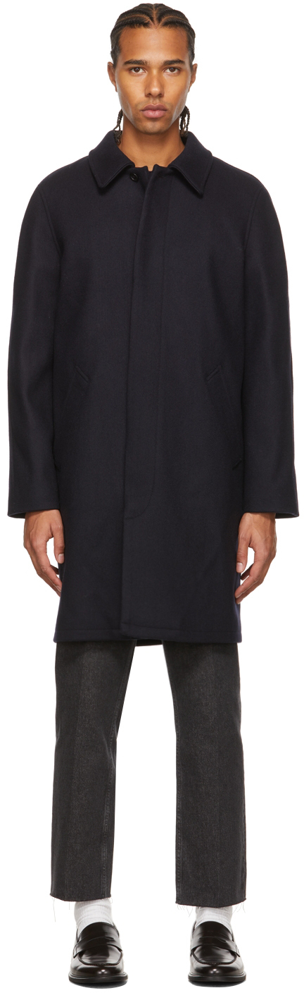 A.P.C. Navy Wool Auster Mac Coat, $610 | SSENSE | Lookastic