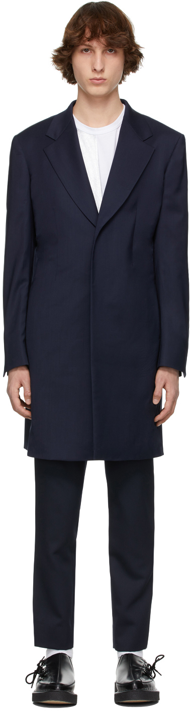 Comme Des Garcons Homme Plus Navy Wool Gabardine Coat, $1,730 | SSENSE ...