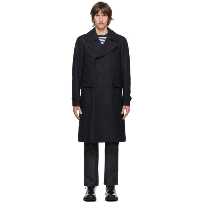 Belstaff Navy Wool Milford Coat, $697 | SSENSE | Lookastic