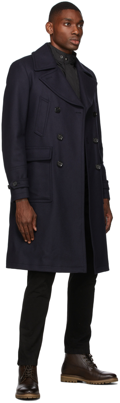 Belstaff Navy Wool New Milford Coat, $995 | SSENSE | Lookastic