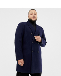 ASOS DESIGN Plus Wool Mix Double Breasted Overcoat In Navy