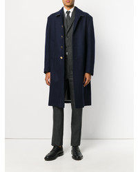Thom Browne Relaxed Bal Collar Overcoat Shell In Navy Double Face Melton