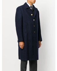 Thom Browne Relaxed Bal Collar Overcoat Shell In Navy Double Face Melton