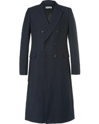 Dries Van Noten Royce Slim Fit Strap Detailed Double Breasted Cotton And Linen Blend Twill Coat