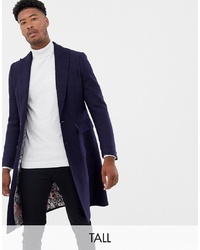 Gianni Feraud Tall Premium Navy Textured Boucle Wool Blend Overcoat