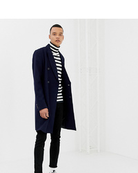 ASOS DESIGN Tall Wool Mix Double Breasted Overcoat In Navy