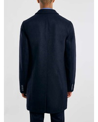 Topman Navy Wool Blend Overcoat