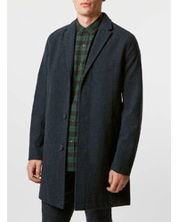 Topman Navy Wool Rich Overcoat