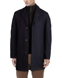 Cole Haan Wool Blend Topcoat With Inset Knit Bib