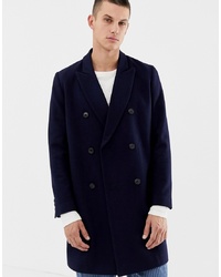 ASOS DESIGN Wool Mix Double Breasted Overcoat In Navy