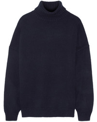 Tibi Oversized Cashmere Turtleneck Sweater Navy