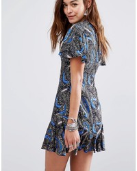 Reclaimed Vintage Button Front Dress With Frill Hem Detail In Paisley Floral