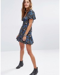 Reclaimed Vintage Button Front Dress With Frill Hem Detail In Paisley Floral