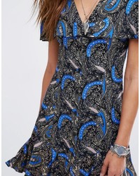 Reclaimed Vintage Button Front Dress With Frill Hem Detail In Paisley Floral